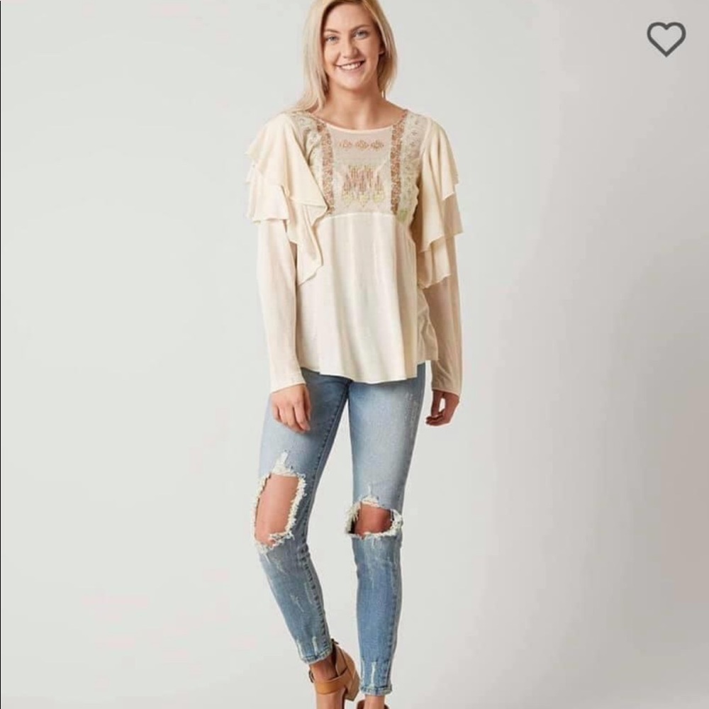 Free people embroidered long sleeve ruffle top